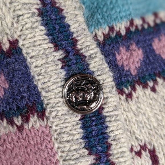 Vintage Woolrich tan blue pink school teacher wool blend button up cardigan M - Picture 5 of 8